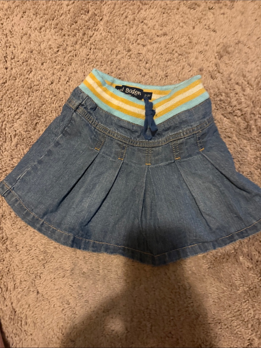 Mini Boden 2-3T Kids Denim Skirt with Striped Waistband - Blue